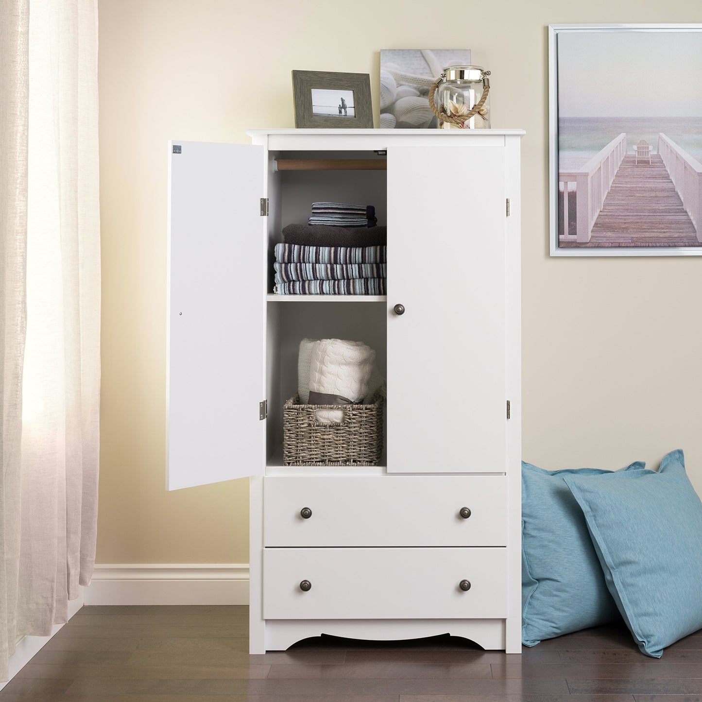 Prepac Sonoma Wardrobe Cabinet: Armoire Dresser for Bedroom with Adjustable Shelf. Features 2-Door Wardrobe Closet & 2 Drawers, Ideal Closet for Bedroom, 22"Dx31.5"Wx58.75"H, White - WDC-3359 - WoodArtSupply