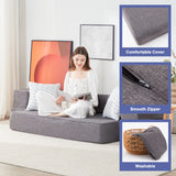 Lazyzizi Floor Sofa Bed, Fold Out Couch Bed with 2 Pillows & Washable Cover Convertible Sleeper Folding Sofa Bed Mattress for Living Room, Guest Bed, Playroom 8inches, Queen Lazyzizi