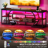 YITAHOME TV Stand for up to 70-inch TVs, Modern Black TV Stands for Living Room w/Power Outlets,LED Entertainment Center with Storage, TV Media Console Cabinet, Black YITAHOME