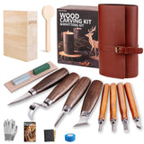 Wood Carving Kit Whittling Kit: Deluxe Wood Carving Tools Set with Leather Case Wood Carving Knife Widdle Kit - Woodworking Gift Kit with Basswood Blocks Hobby for Adults Kids Beginners Bluvizo
