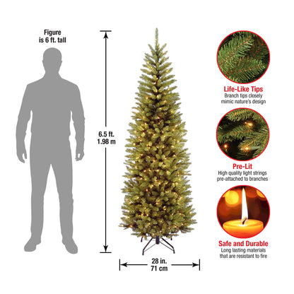 National Tree Company Artificial Pre-Lit Slim Christmas Tree, Green, Kingswood Fir, White Lights, Includes Stand, 6.5 Feet