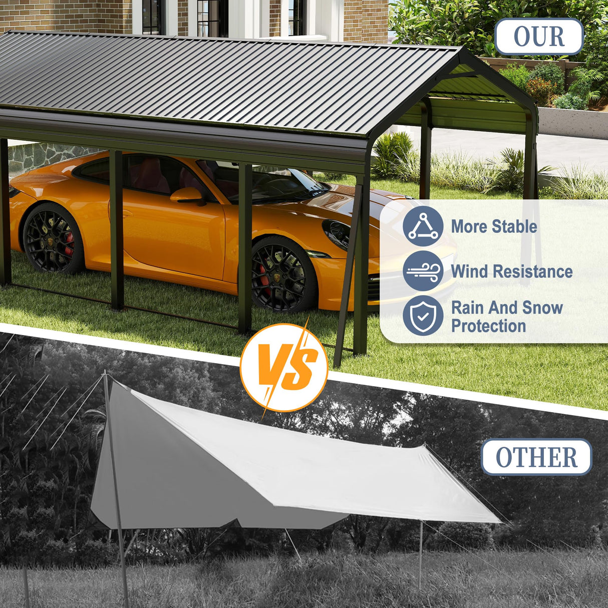 12x20 FT Metal Carport, Heavy Duty Car Port Canopy with Galvanized Steel Roof & Frame, Large Metal Carport Kit, Outdoor Car Garage, Steel Car Shelter for Car, Boat, Truck, Dark Gray ANTSKU