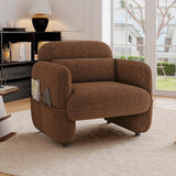 ISHUHL 33.46" Accent Chair, Oversized Sherpa Lamb Fabric Armchair Big Comfy Upholstered Armed Chair Single Sofa Chair with Waist Pillow for Bedroom, Living Room (Dark Brown) ISHUHL