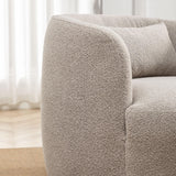 KINWELL 34" Wide Boucle Swivel Barrel Chairs Set of 2, No Assembly Round Upholstered Armchairs Accent Chairs Single Sofa Chair with Toss Pillow for Living Room and Bedroom, Taupe KINWELL