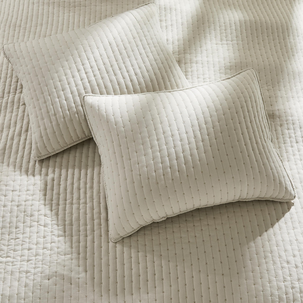 WDCOZY Beige Cross Stitch Queen Size Quilt Set, Netural Striped Lightweight Soft Bedspread, Channel Farmhouse Rustic Coverlet, All Season Country Bedding, Thin Comforter WDCOZY