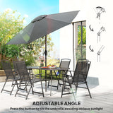 Outsunny 8 Piece Patio Dining Set with Table Umbrella, 6 Folding Chairs and Rectangle Dining Table, Outdoor Patio Furniture Set, Black Outsunny