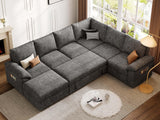SUAWY 108 Inch Sectional Sleeper Sofa with Pull Out Bed,U Shaped 7 Seat Modular Sectional Sofa with Storage,Sectional Couches for Living Room,Cloud Modular Couch,Removable Sofa Cover,Dark Grey SUAWY