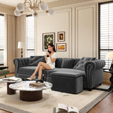 89" Velvet Pull Out Sofa Bed - 3-in-1 Convertible Sleeper Sofa with Ottoman, Button Tufted Chesterfield Sofa, Pull-out King Size Couch Bed, Space Saving for Small Spaces Apartments, Living Room, Grey Justdwells