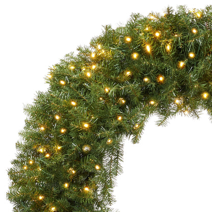 Casafield Pre-Lit Artificial Christmas Wreath for Front Door, Window or Mantel, Green Fir with White Lights Indoor/Outdoor Holiday Decor, 48 Inches