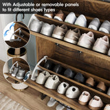 Maupvit Narrow Shoe Cabinet with 2 Flip Drawers, Shoe Storage Cabinet for Entryway, Freestanding Shoe Cabinet Organizer with Open Storage, Farmhouse Shoe Rack with Metal Legs (Brown) Maupvit