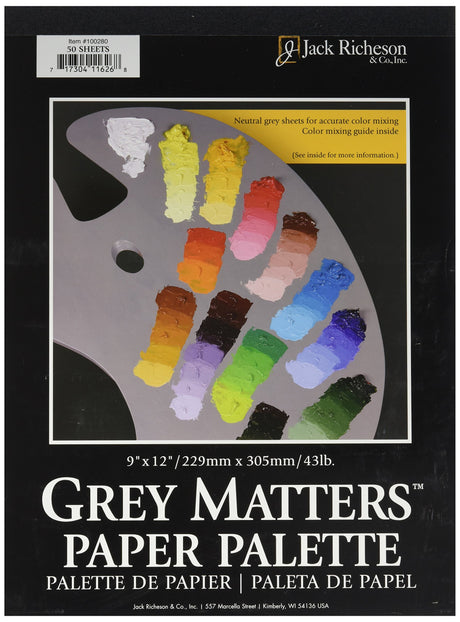 Jack Richeson Grey Matters Paper Palette (50 Sheets), 9" x 12" Paper for Paint Mixing Jack Richeson