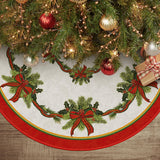 AVOIN colorlife Christmas Tree Skirt 48 Inch, Christmas Ribbon Holly Winter Holiday Tree Mat Decoration AVOIN colorlife