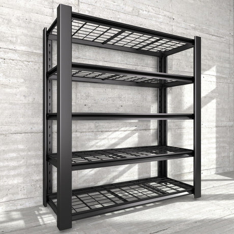Heavy Duty Garage Shelving Unit with Wire Grid Shelves, Industrial Garage Storage Shelf,76.6" H x 60" W x 24" D, 5-Tier Adjustable Metal Shelving for Heavy Duty Shelving, Storage Room, Basement-1Pack WOZBUD
