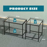 Nesting Coffee Table,Small Glass Coffee Table Set of 2,Black Modern Square Sofa Side Tea Table for Living Room,Bedroom and Small Spaces,2 Tier Tempered Glass with Sturdy Metal Frame, Easy Assembly Adompacat