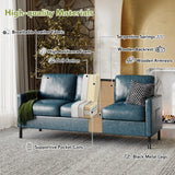 STHOUYN 73" W Faux Leather Couch w/ 2 USB, Leather Sofa w/Side Pockets, Wooden Frame 3 Seat Couch for Livingroom, Office, Apartment (Blue, 3 Seater) STHOUYN