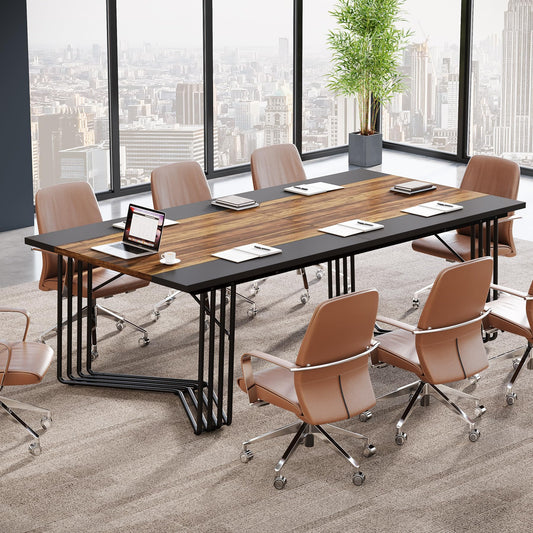 Tribesigns 6.56FT Conference Table, 78.74-Inch Large Meeting Table for 8-10 People, Wood Training Desk with Geometric Metal Frame, Modern Seminar Boardroom Table for Office, Conference Room - WoodArtSupply