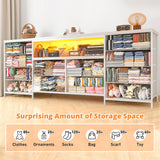 EnHomee 12 Drawer Dresser TV Stand for 65 70 75 Inch TV, 63" W Extra Long White Dresser for Bedroom with LED Lights & Power Outlets, Entertainment Center with Drawers, Fabric Dresser for Closet EnHomee