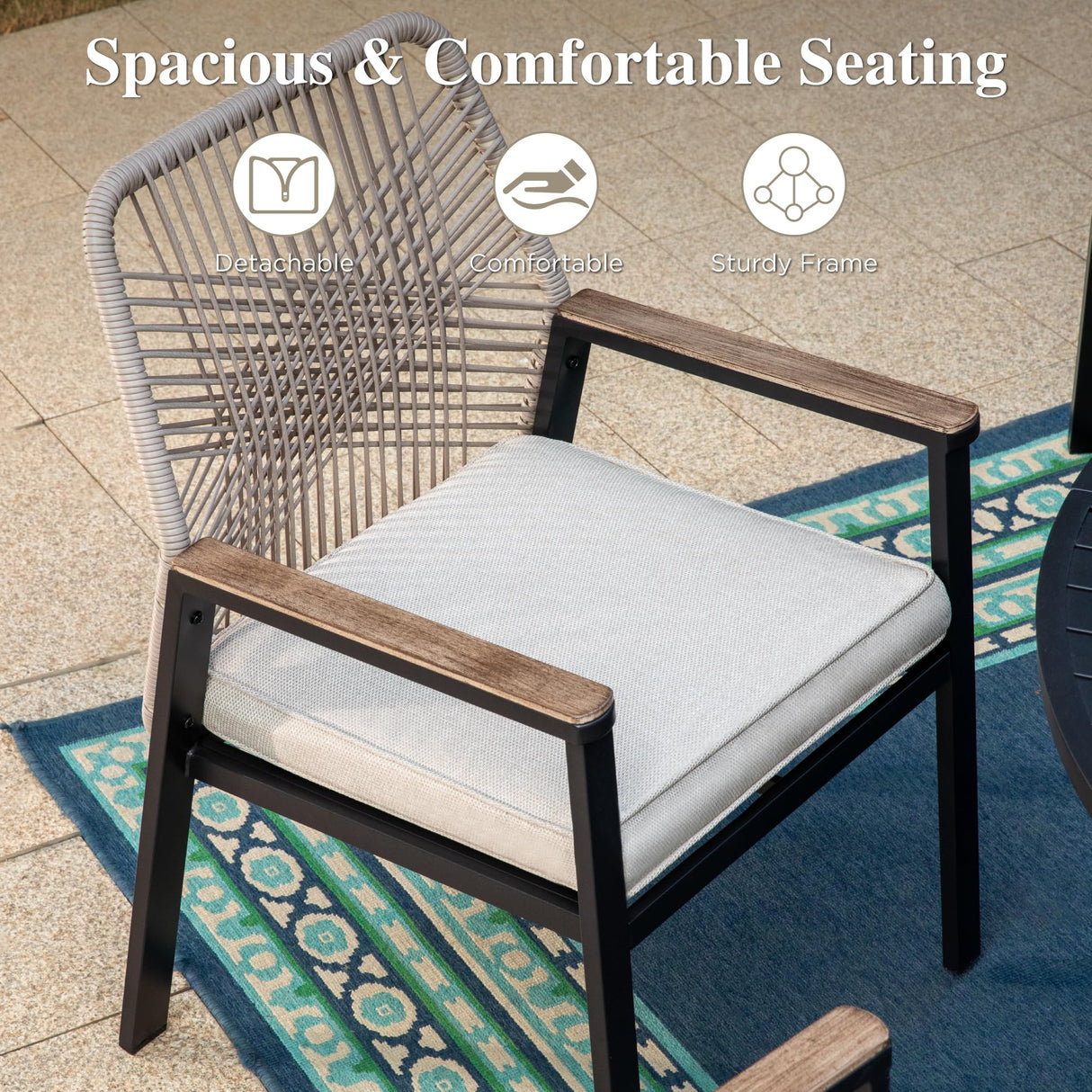 HERA'S HOUSE 9 Pieces Patio Table and Chairs Set, Outdoor Dining Set for 8, 8 x Cushioned Rattan Patio Chairs and 1 x Extendable Dining Table, Outdoor Rattan Dining Table Set for Lawn Garden Backyard HERA'S HOUSE