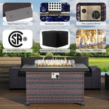 RTDTD Outdoor Patio Furniture Set with Propane Fire Pit Table, 13 Pieces Outdoor Furniture Patio Sectional Sofa Conversation Sets w/ETL Approved 43" Gas Outdoor Fire Table & Coffee Table(Black) RTDTD