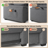 Gizoon Convertible Sofa Bed Futon, Queen Size Sleeper Loveseat with Pull Out Couch, 3 in 1 Linen Fabric Futon Couch with Side Pockets, Storage Armrest & Adjustable Backrest for Living Room, Dark Grey Gizoon