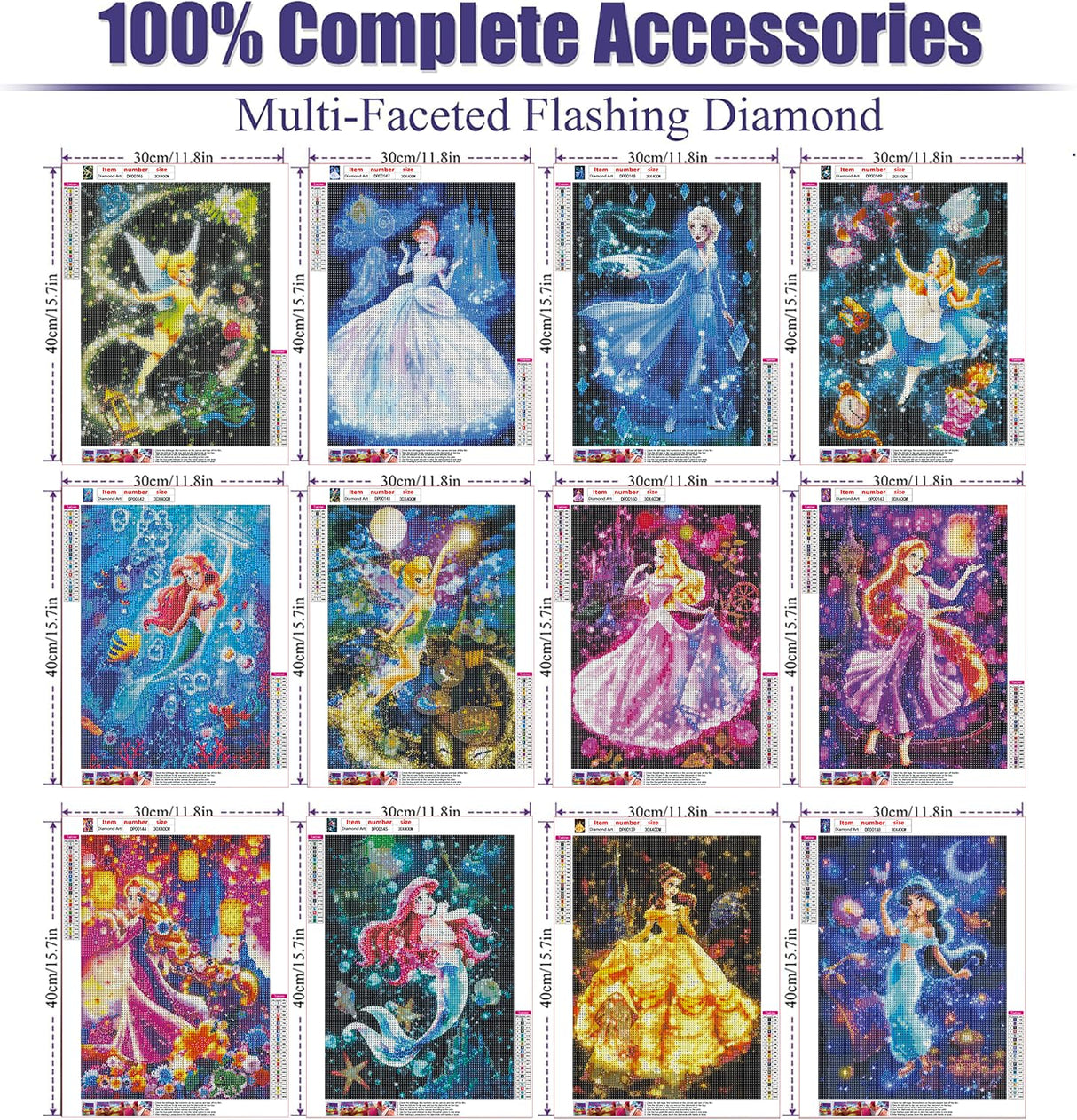 RYMILIE 12 Pack Diamond Art Kits for Adults,Diamond Painting Kits,5D Princess Diamond Painting Kits for Adults Beginner Gem Art Full Drill Diamond Dots Art for Adults Home Wall Decor 12x16inch RYMILIE