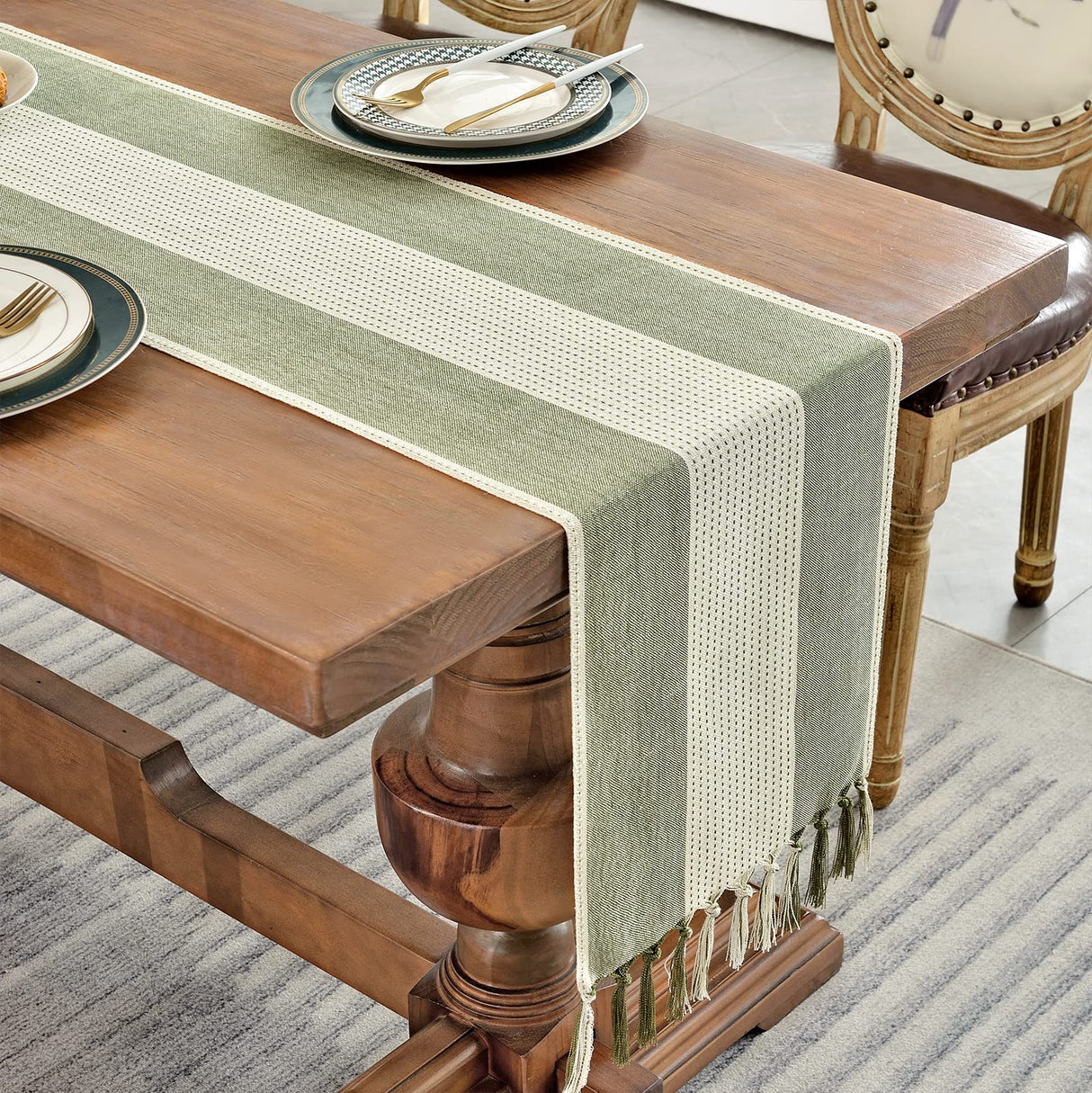 Wracra Linen Table Runner, Farmhouse Macrame Table Runners 72 Inches Long for Dining Table Decor, Wedding, Party and Dresser Decor (Sage Green,72") Wracra