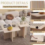 Nesting Wood Grain Color Tables for Living Room: Nesting Coffee Table Set of 2, Modern Wooden Square Center & Side Piece, Fluted Design Small End Stand for Spaces LABROSKIA