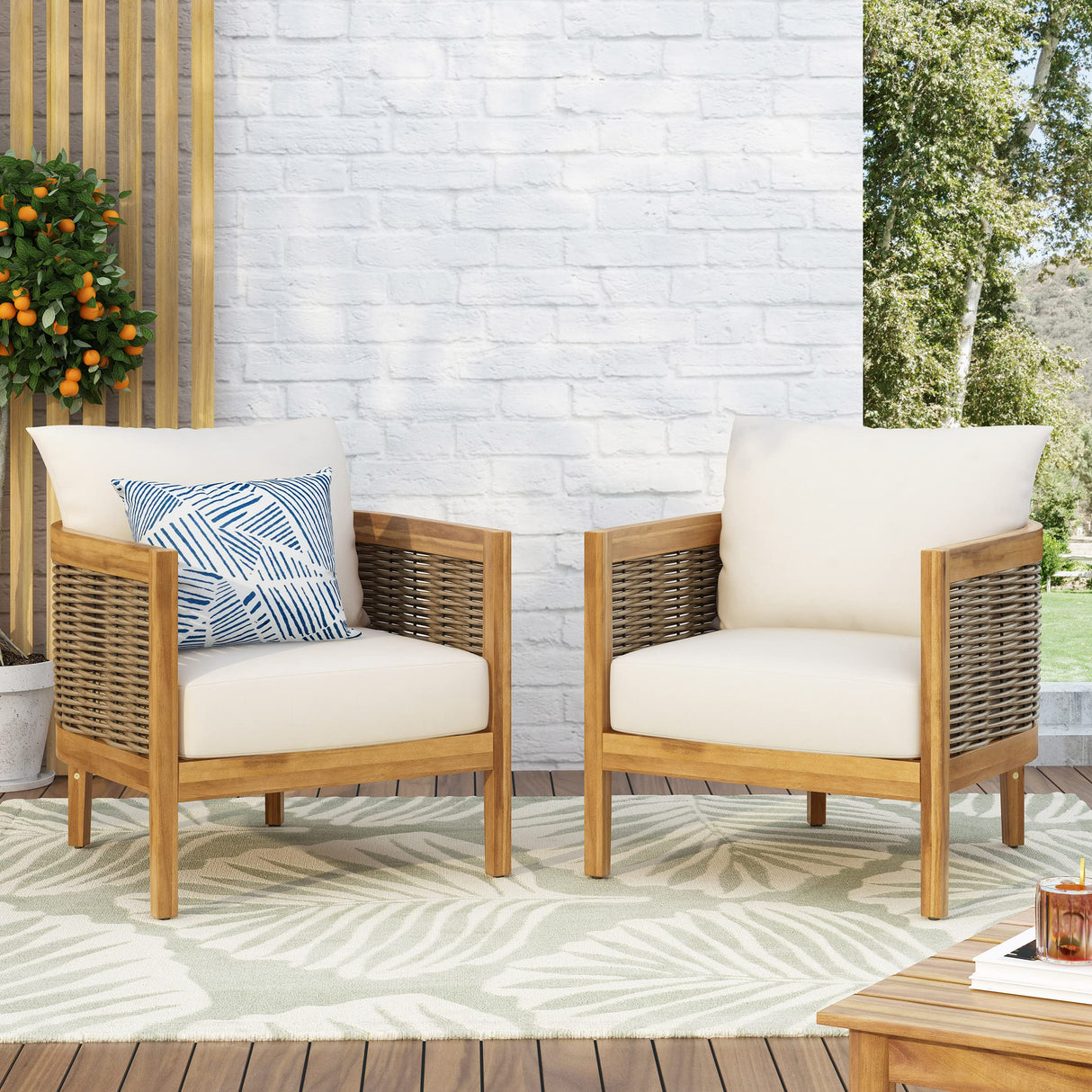 Christopher Knight Home Burchett Outdoor Acacia Wood Club Chairs with Cushions, Beige, Brown Christopher Knight Home