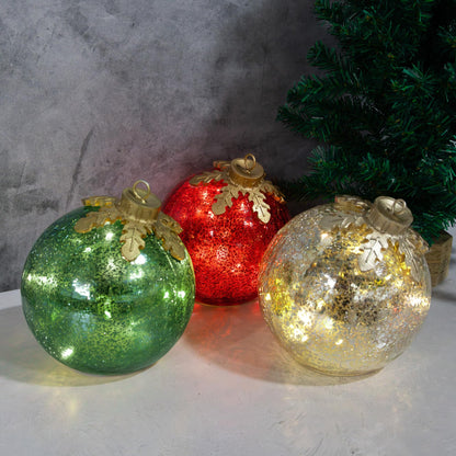 LumaBase Battery Operated Glass Tabletop Christmas Ornaments - Set of 3