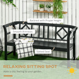 Outsunny Wooden Patio Bench, Outdoor Garden Bench with Backrest and Armrests, 3 Person Porch Bench with Rustic Country Diamond Pattern, Black Outsunny