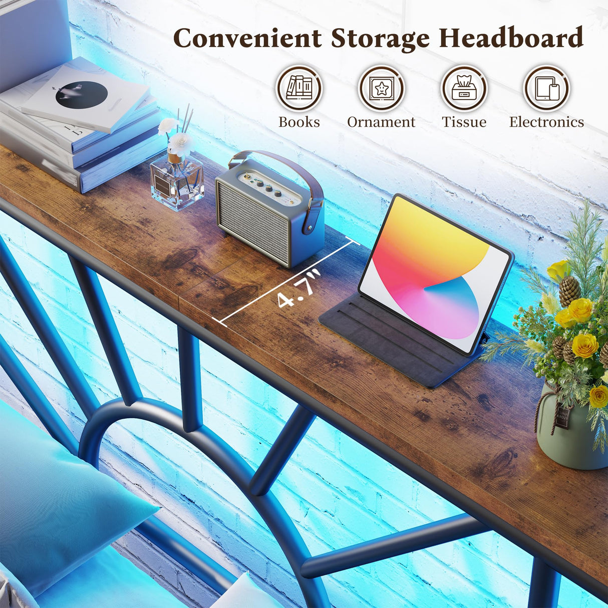 Homkdom Metal King Bed Frame and Headboard, Footboard, King Size Bed Frame with LED Light, Mattress Foundation with Under Bed Storage/No Box Spring Needed/Noise-Free/Easy Assembly, Black Homkdom