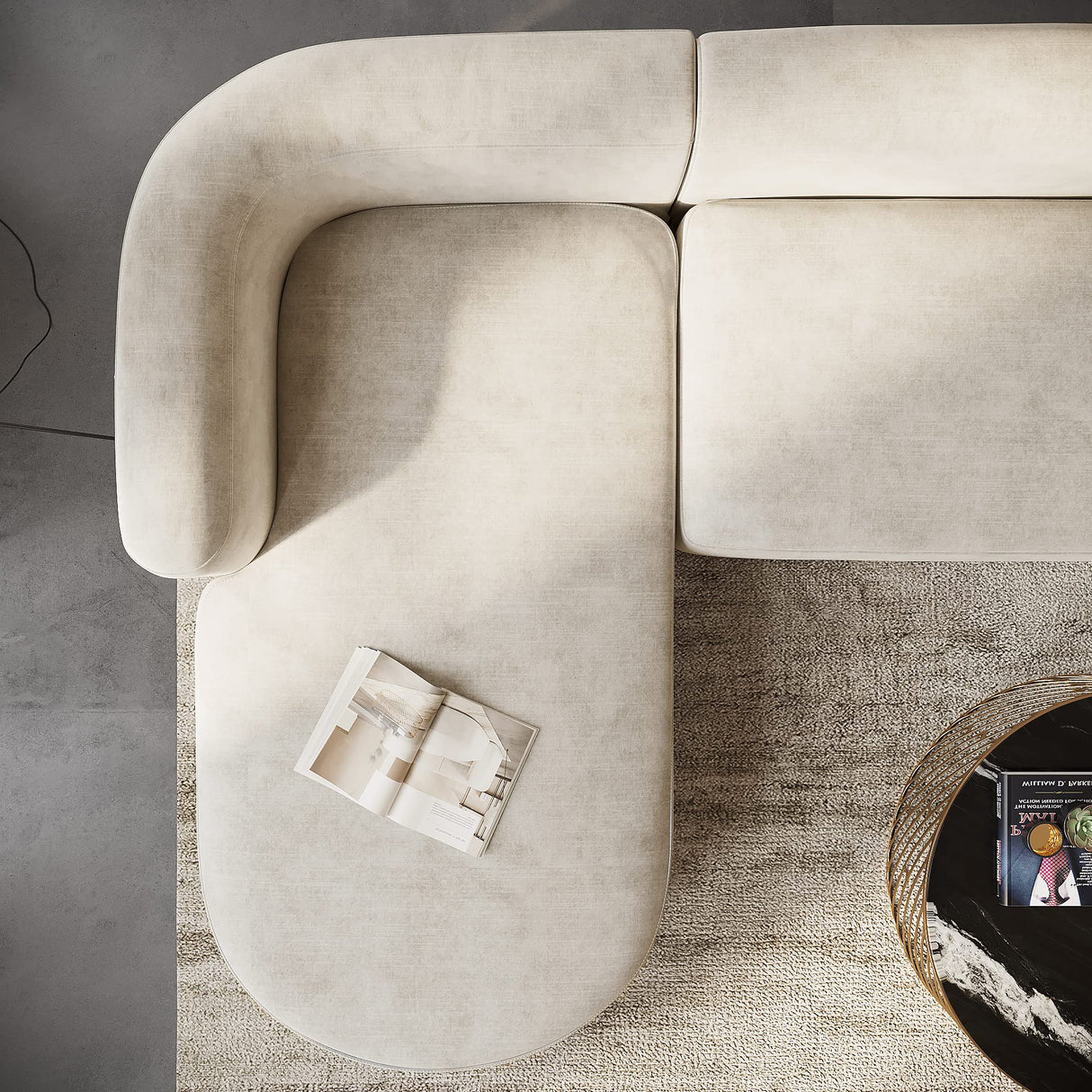 Acanva Luxury Modern Tight Curved Back Velvet Sofa, Minimalist Style Comfy Couch for Living Room Apartment, L-Shaped Sectional with Left Chaise, Cream Acanva