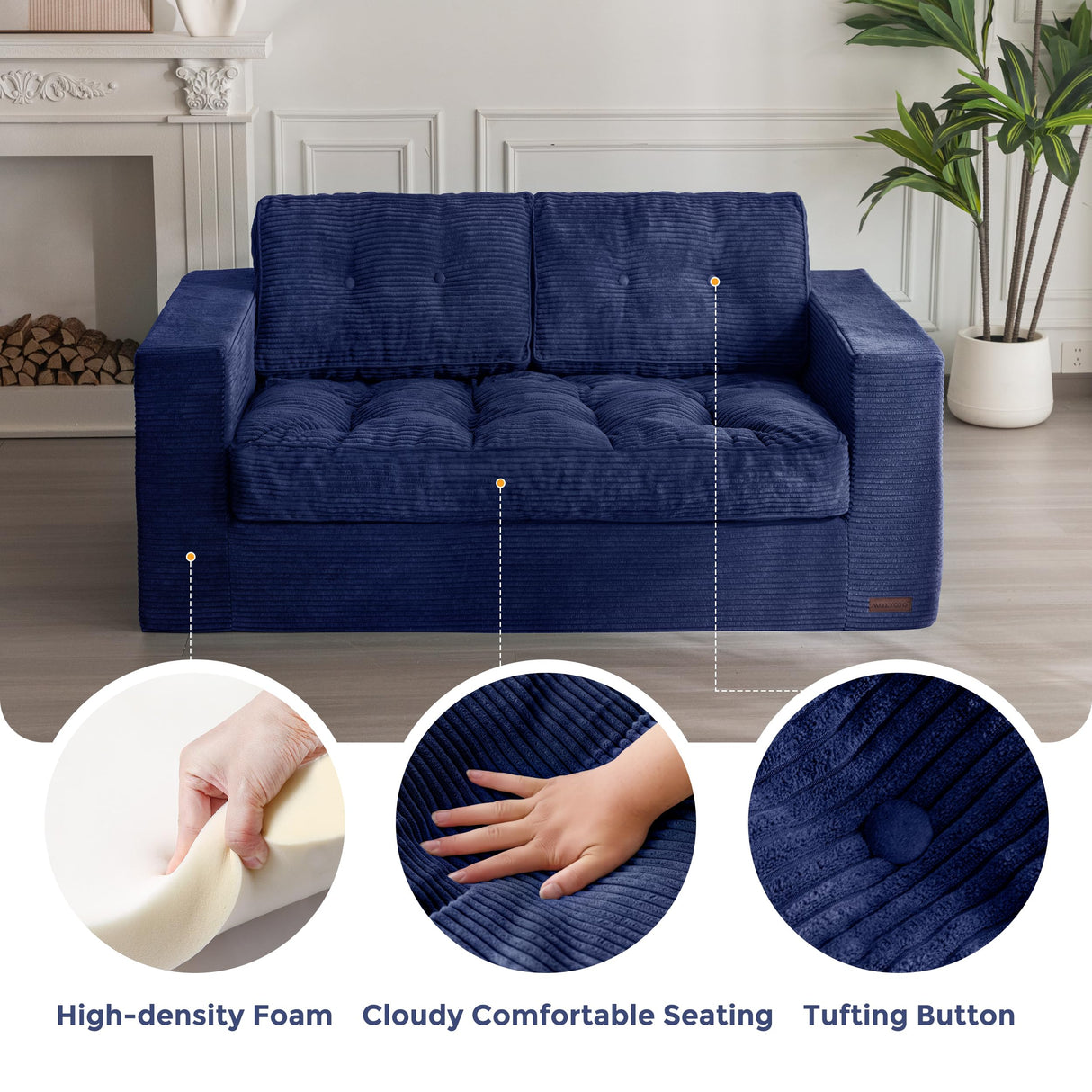 MAXYOYO Bean Bag Chair for Adults, Upholstered Floor Sofa with Armrests, Loveseat Boneless Couch with Tufted Cushion & Backrest, Sofa in A Box, Large Bean Bag Couch for Bedroom Living Room, Navy MAXYOYO