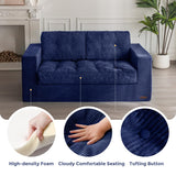 MAXYOYO Bean Bag Chair for Adults, Upholstered Floor Sofa with Armrests, Loveseat Boneless Couch with Tufted Cushion & Backrest, Sofa in A Box, Large Bean Bag Couch for Bedroom Living Room, Navy MAXYOYO