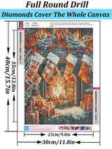 Christmas Fireplace Stocking Diamond Art Kits for Adults, 5D Diamond Painting Kits for Adults Beginners, DIY Full Round Drill Diamond Dot Painting Gem Art Kits for Adult,Home Wall Decor 11.8x15.7 Inch VCLKDIY