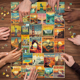 Vintage United States Travel Puzzles for Adults 1000 Pieces, American Landscape Collage Jigsaw Puzzle Including 35 Landmarks Posters，Retro Nature Scenic Puzzle Yosemite National Park Statue of Liberty PPuzzling