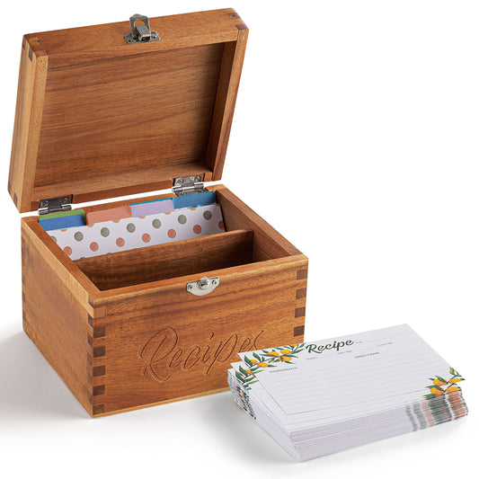 Tidita Acacia Wood Recipe Box with Cards - Blank Recipe Box Wooden Set Come with 100 4x6 Recipe Cards, 8 Dividers. Perfect Recipe Organizer (Acacia Wood) - WoodArtSupply