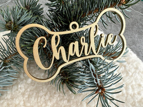 Custom Dog Bone Ornament, Personalized Bone Ornament for Christmas Tree, Wooden Xmas Decor, Stocking Tags, Animal Paw Gift Name Tags GCT creations