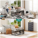 DWVO Storage Tower with 4 Drawers - Fabric Dresser, Organizer Unit for Bedroom, Living Room, Closets - Sturdy Steel Frame, Easy Pull Fabric Bins & Wooden Top DWVO