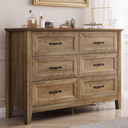 LINSY HOME Dresser for Bedroom, Long Dresser with 6 Drawers, Wood Chest of Drawers with Metal Handles, Ideal for Living Room, Entryway and Hallway - WoodArtSupply