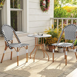 Tangkula 3 Piece French Bistro Table Chair Set, Outdoor Wicker Round Table & 2 Dining Chairs with Metal Support, Outside Accent Dining Furniture Set for Garden, Balcony, Porch Tangkula