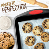 NutriChef 15-Piece Baking Pan Set - Flexible Nonstick Coating Carbon Steel Bakeware - Professional Home Kitchen Bakeware with Stackable Cookie Sheet Trays and Red Silicone Handles (Black) NutriChef