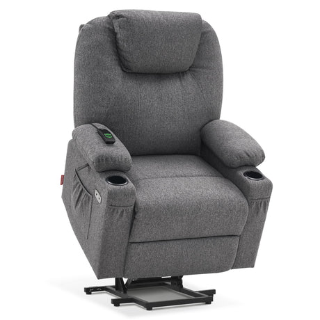 MCombo Large Power Lift Recliner Chair Sofa with Massage and Heat for Big and Tall Elderly People, 3 Positions, Cup Holders, and USB Ports, Extended Footrest, Fabric 7516 (Large,Dark Grey) MCombo