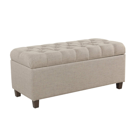 Homepop Home Decor | Tufted Ainsley Button Storage Ottoman Bench with Hinged Lid | Ottoman Bench with Storage for Living Room & Bedroom, Tan HomePop