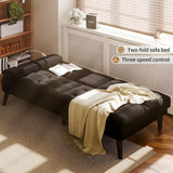 JAMFLY Futon Couches Loveseat Sofa Bed, Convertible Lazy Futon Sofa Bed with Cup Holder for Small Spaces, Bedroom, Apartment, Dorm, Living Room, Dorm, Black Velvet JAMFLY