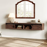 WAMPAT Floating TV Stand for TVs up to 80 Inch, Wood Floating Entertainment Center with Sliding Barn Door, Floating TV Shelf for Living Room, Bedroom, Rustic Brown WAMPAT