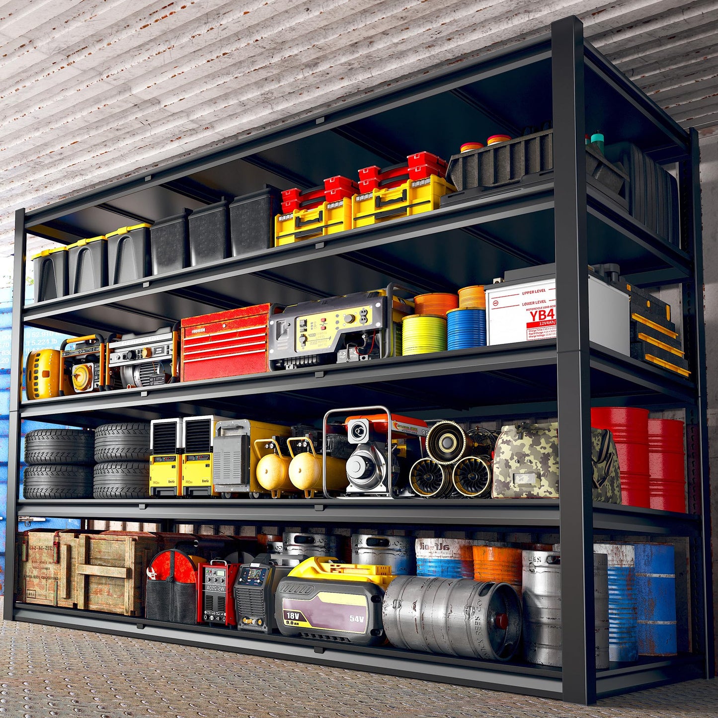 REIBII 60" W Garage Shelving 3000LBS Heavy Duty Storage Shelves, Adjustable 5 Tier Metal Shelves for Storage Rack Industrial Shelf, Garage Storage Shelving Unit, 60" W x 24" D x 72" H - WoodArtSupply