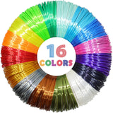 MIKA3D 16 Colors Silk Shiny PLA Filament Sample Pack, Each Color 4 Meter Length, Total 64m Silk Shiny PLA 3D Printer 3D Pen Material Refill Sample Pack MIKA3D