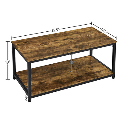 Yaheetech 2-Tier Coffee Table, Industrial Wood Coffee Table with Storage Shelf for Living Room, Rectangle Side End Table with Metal Frame, Rustic Brown - WoodArtSupply