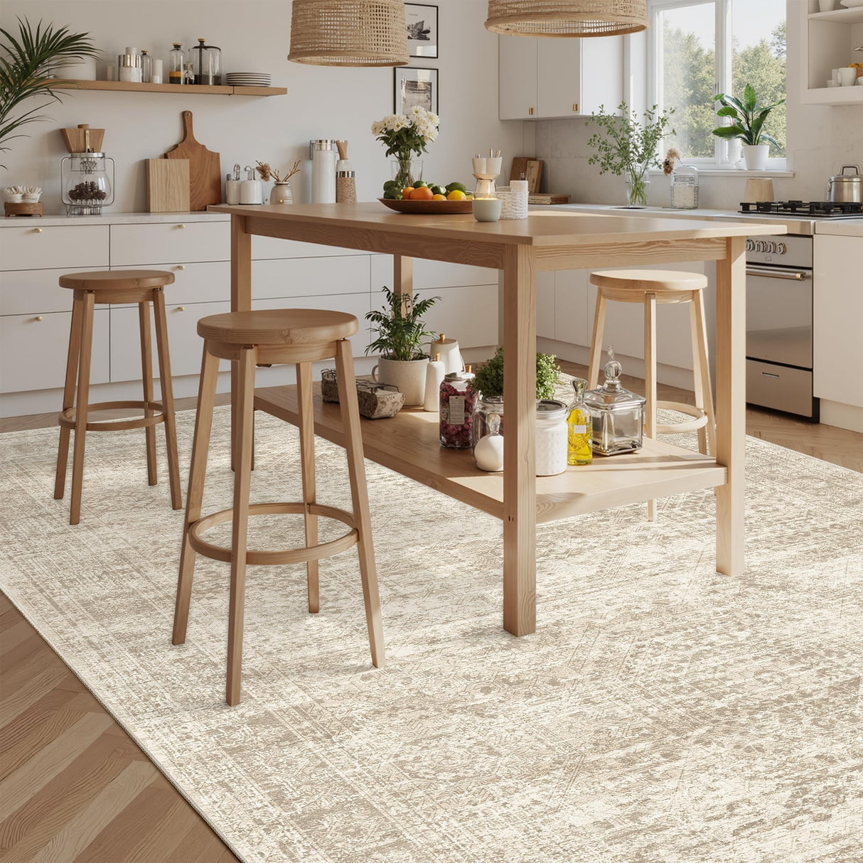 Soalmost Washable Area Rug 8x10, Large Soft Rugs for Living Room Vintage Beige Carpet 8x10 Area Rugs for Bedroom Dining Room Non-Slip Stain Resistant Under Table Rug Soalmost